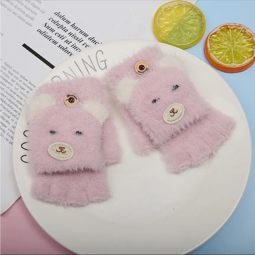 Pink Bear Kids Mittens